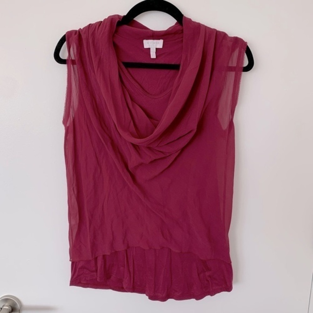 Escada Sport womenโs red silk cowl neck top NWOT